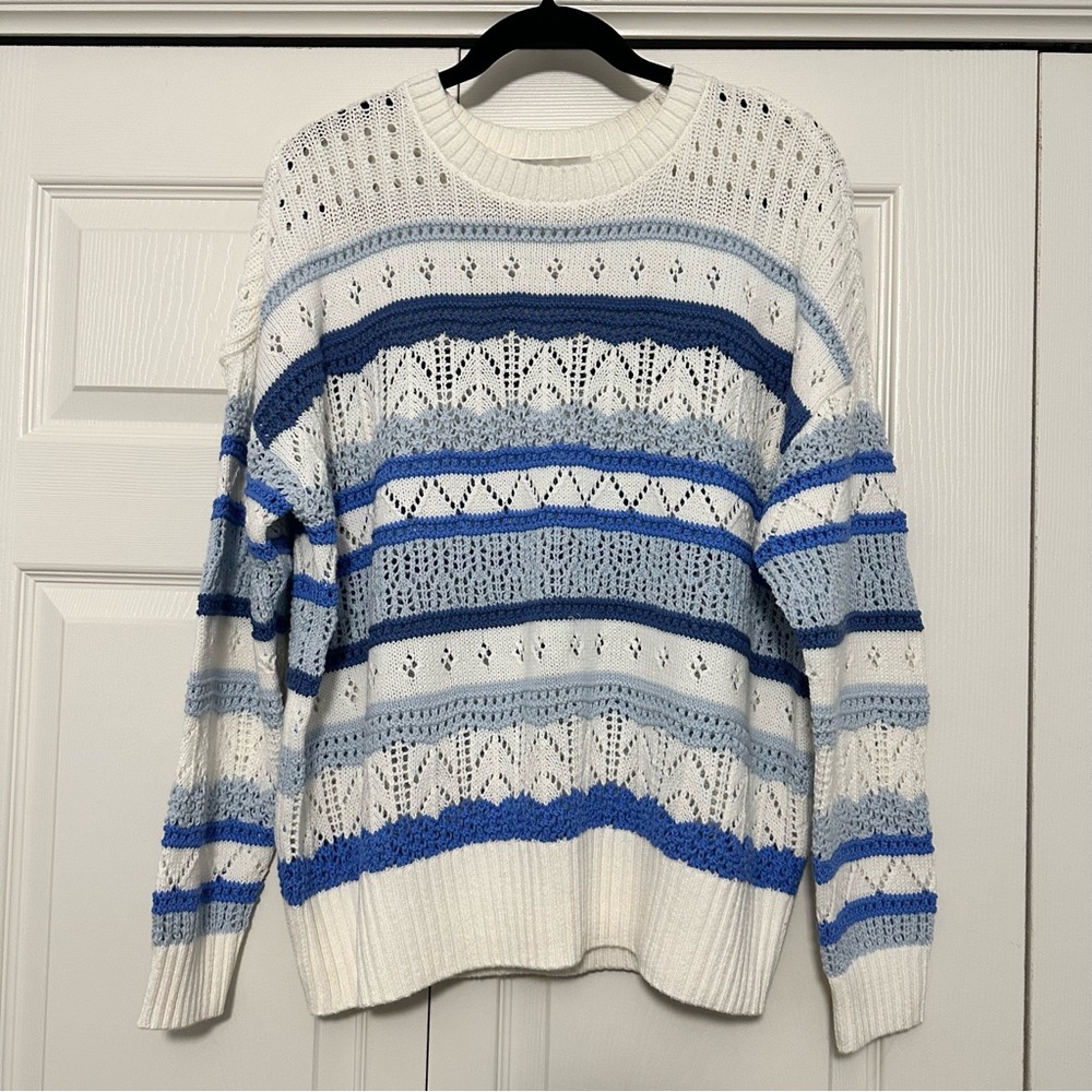 Ann Taylor LOFT Mixed Pointelle‎ Sweater in Rainwashed Blue Size XL NWT